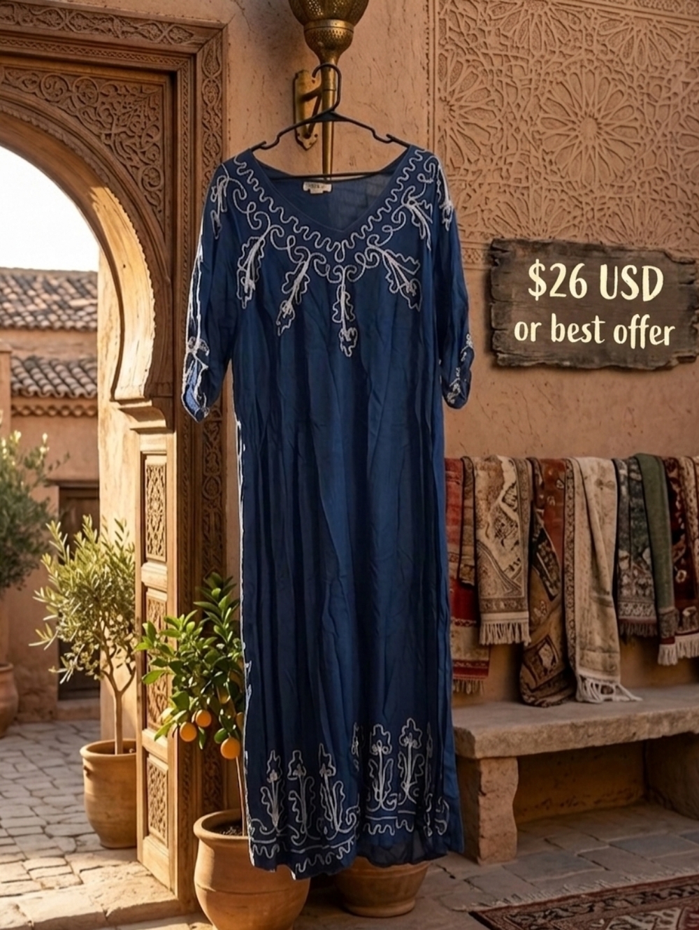 Women's Turkish Teal Green Blue Tunic Maxi Dress Size XL